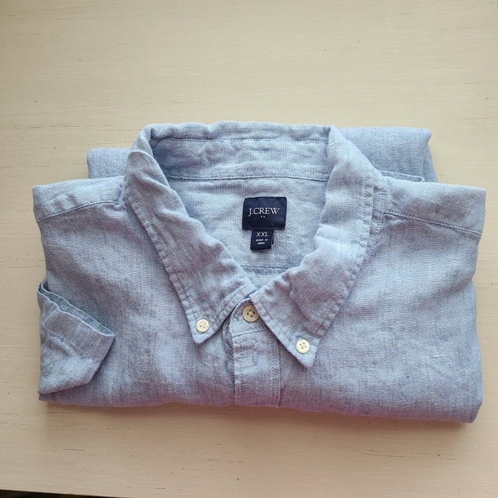 J Crew linen blend short sleeve button down shirt Men's 2XL Light Blue